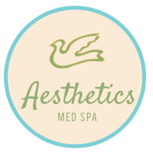 A logo featuring a stylized bird, "Aesthetics Med Spa" in lush green, set against a circular backdrop, embodies the serene charm of Reno.