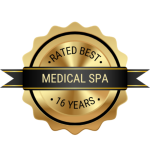 Aesthetics Medspa Rated Best Medical Spa 16 Years Running Badge.